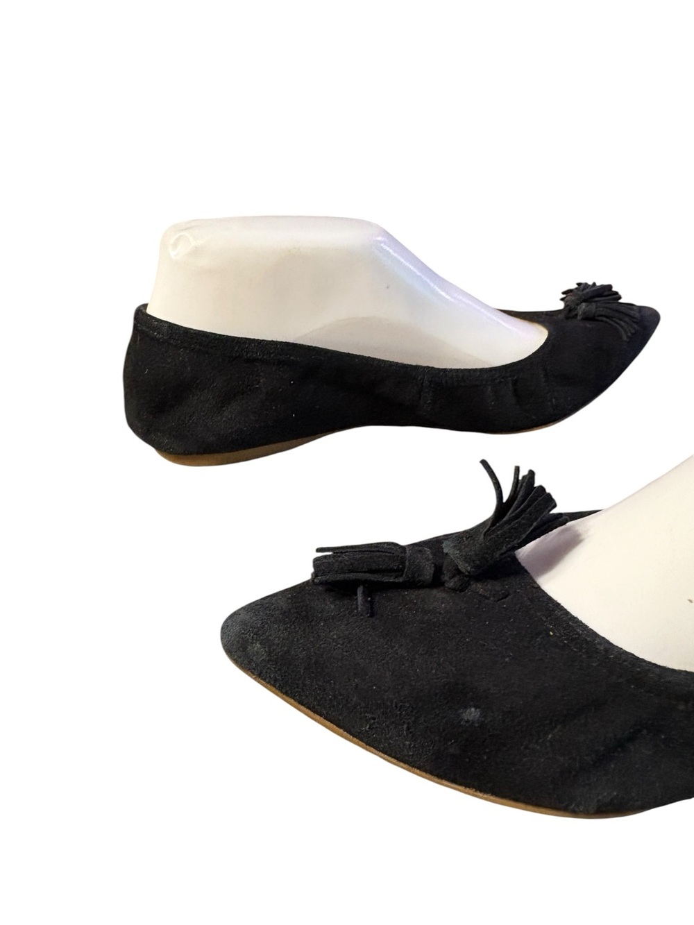 Women's Black Suede Pointed Toe Tassel Ballet Flats - Picture 5 of 16